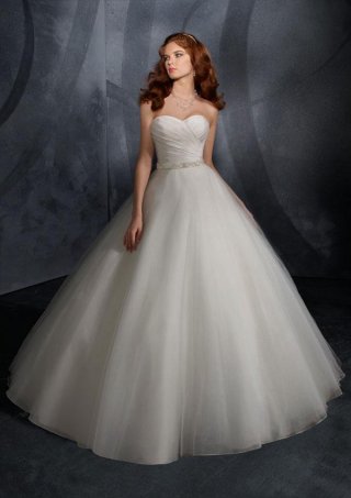 Beaded Sash Taffeta Tulle Ball Gown Wedding Dress