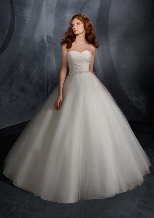 Beaded Sash Taffeta Tulle Ball Gown Wedding Dress