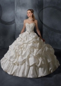 Strapless Embroidery Beaded Taffeta Ball Gown Bridal Dress