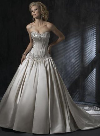 Sweetheart Beaded Satin Ball Gown Wedding Dress