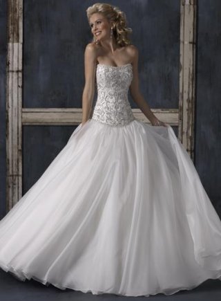 Full Embroidered Lace Organza Ball Gown Wedding Dress