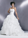 Strapless lace Ribbon Satin Organza Ball Gown Wedding Dress