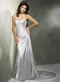 Silver Sweetheart Strapless Beaded Satin Sheath Wedding Dress