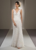 Cowl neckline Embroidered Beaded Column/Sheath Bridal Dress