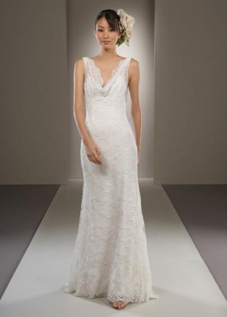 Cowl neckline Embroidered Beaded Column/Sheath Bridal Dress