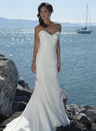 Simple Beaded Chiffon Sheath Destination Wedding Dress