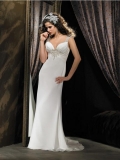V-neck Beaded Straps Chiffon Column/Sheath Vintage Wedding Dress