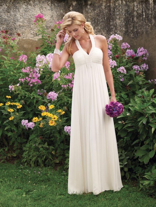 Halter Beaded Chiffon Empire Waist Simple Informal Wedding Dress