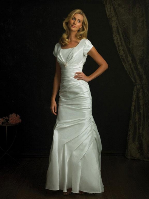 Strapless Taffeta Sheath Modest Wedding Dress With Sleeves