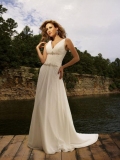 V-neck Sleeveless Chapel Train Beaded Satin Bridal Dress