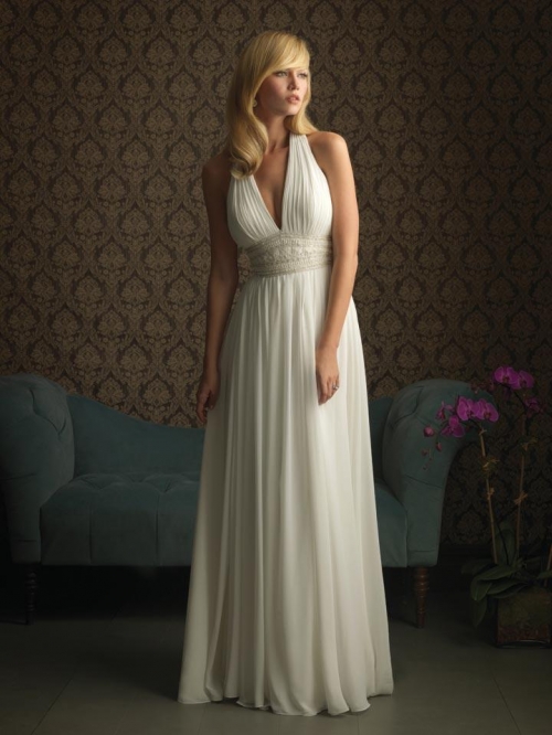 Halter Beaded Chiffon Column/Sheath Unique Wedding Dress