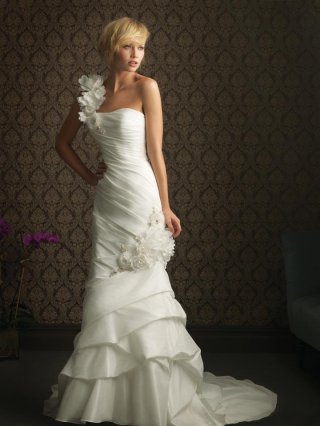 One Shoulder Floral Taffeta Sheath Unique Wedding Dress