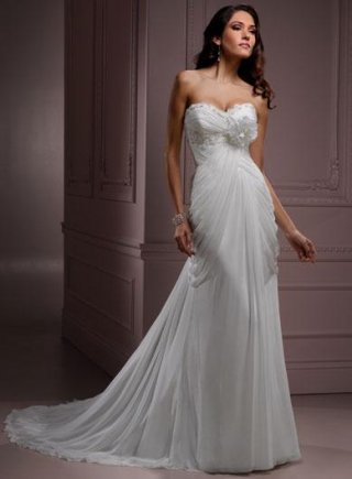 Sweetheart Beading Flower Lace Chiffon Sheath Wedding Dress