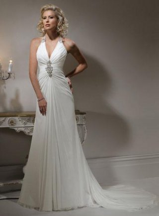 Ivory Halter top Beaded Corset Sheath Silhouette Chiffon Wedding Dress