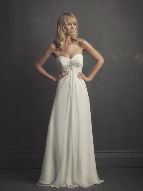 Ivory Strapless Baby-doll Column/Sheath Unique Wedding Dress