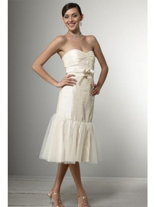 Short Wedding Dress Ivory Taffeta Sashes Ruffles Sweetheart