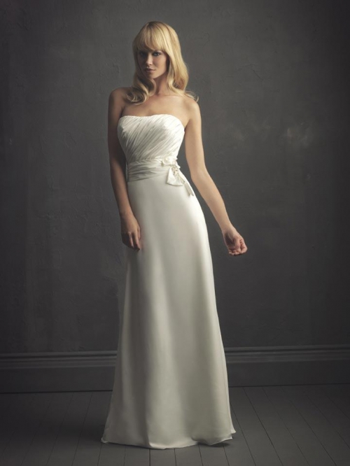 Ivory Strapless Simple Bow Column/Sheath Unique Wedding Dress