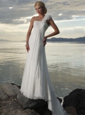 One Shoulder Handmade Flowers Chiffon Destination Wedding Dress