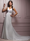Romantic V neck Beading Chiffon Sheath Wedding Dress