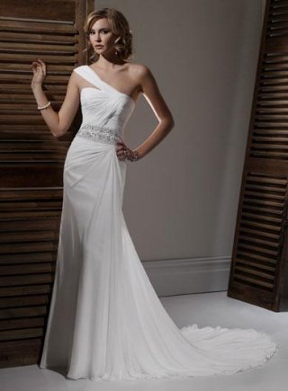 Elegant One Shoulder Beaded Chiffon Wedding Dress