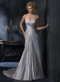 Silver Strapless Beaded Column/Sheath Corset Wedding Dress