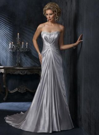 Silver Scoop Strapless Beaded Corset Wedding Dress