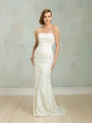 Ivory Scoop Beaded Sheath Vintage lace Wedding Dresses