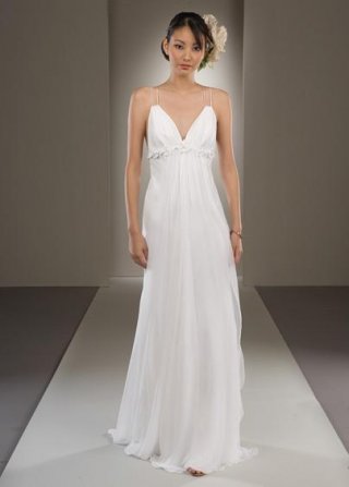 V-neck Straps Beaded Floral Chiffon Column/Sheath Bridal Dress