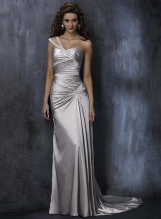 Silver Sexy One Shoulder Sheath Wedding Dress
