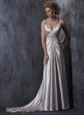 Silver V-neck Dual Straps Column/Sheath Wedding Dress
