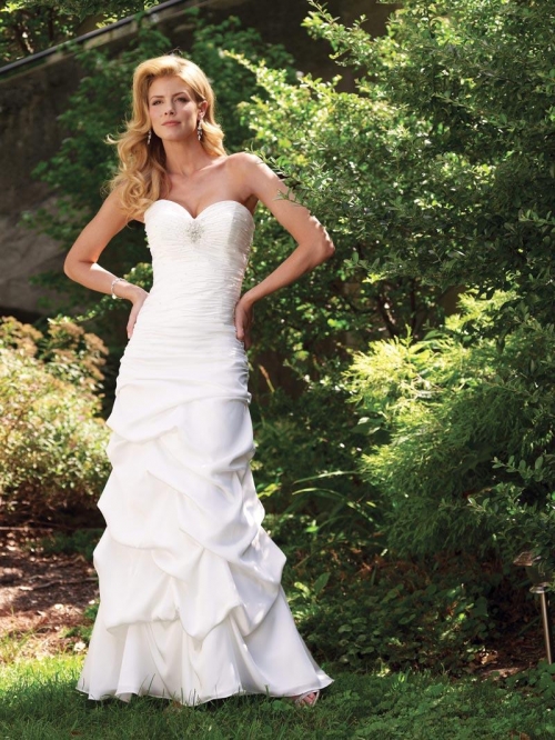 Strapless Beaded Ruffled Chiffon Informal Simple Wedding Dress