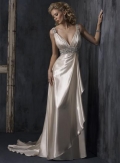 V-neck Dual Straps Jewels Slim A line Wedding Dress