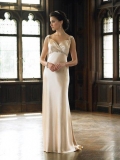 V-neck Satin Fitted Coloum/Sheath Wedding Dress