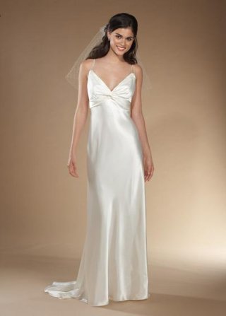 Spaghetti straps V-neck Column/Sheath Satin Wedding Dress