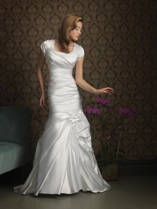 Satin Sheath Modest Wedding Dress With Sleeves
