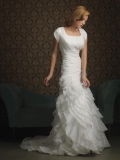 Organza Layers Sheath Modest Wedding Dress With Sleeves