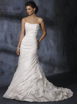 Fitted Strapless Beaded Taffeta Sheath Wedding Dress
