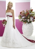 Empire Waist Embroidery White and Red Wedding Dress