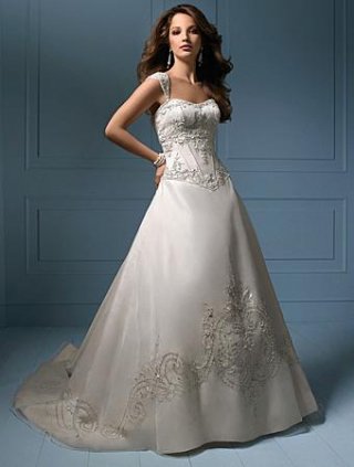 Empire Embroidery Beaded Satin Elegant Wedding Dress