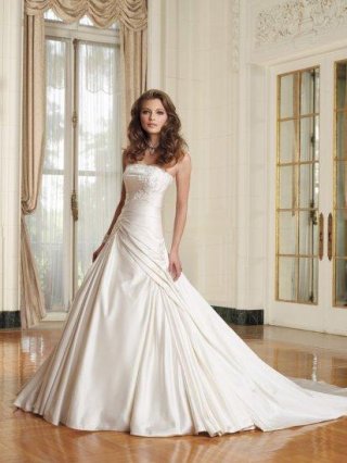 Empire Waist Strapless Beaded Satin Bridal Dress