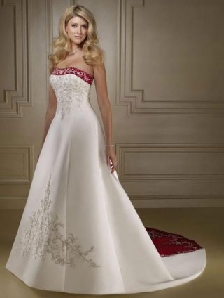 Empire Embroidery Red Trim Wedding Gown