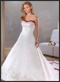 Empire Waist Strapless Red Trim Wedding Dress