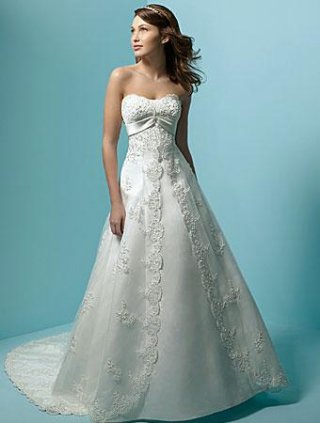 Sweetheart Empire Waist Beaded Sash Satin Lace Wedding Dress