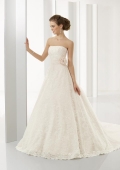 Ivory Empire Strapless Train Satin Lace Bridal Dress