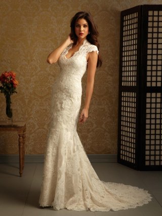 Elegant High neck Full Lace Mermaid/Trumpet Wedding Dress