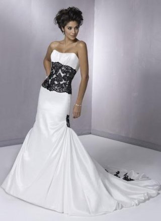 Strapless Embroidery Taffeta Black and White Wedding Dress