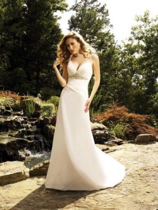 Slim A line Spaghetti straps Beaded Satin Bridal Dress