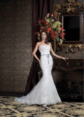 Strapless Sash Organza Lace Mermaid Wedding Dress