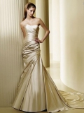 Mermaid Strapless Satin Champagne Wedding Dress