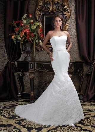 Sweetheart Applique Beading Lace Satin Mermaid Bridal Dress